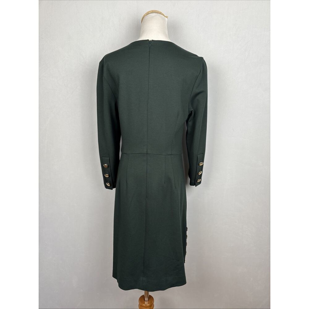 Trina Turk Ponte Knit Sheath Dress Gold Tone Buttons Women's 8 Green Officewear - Picture 5 of 9